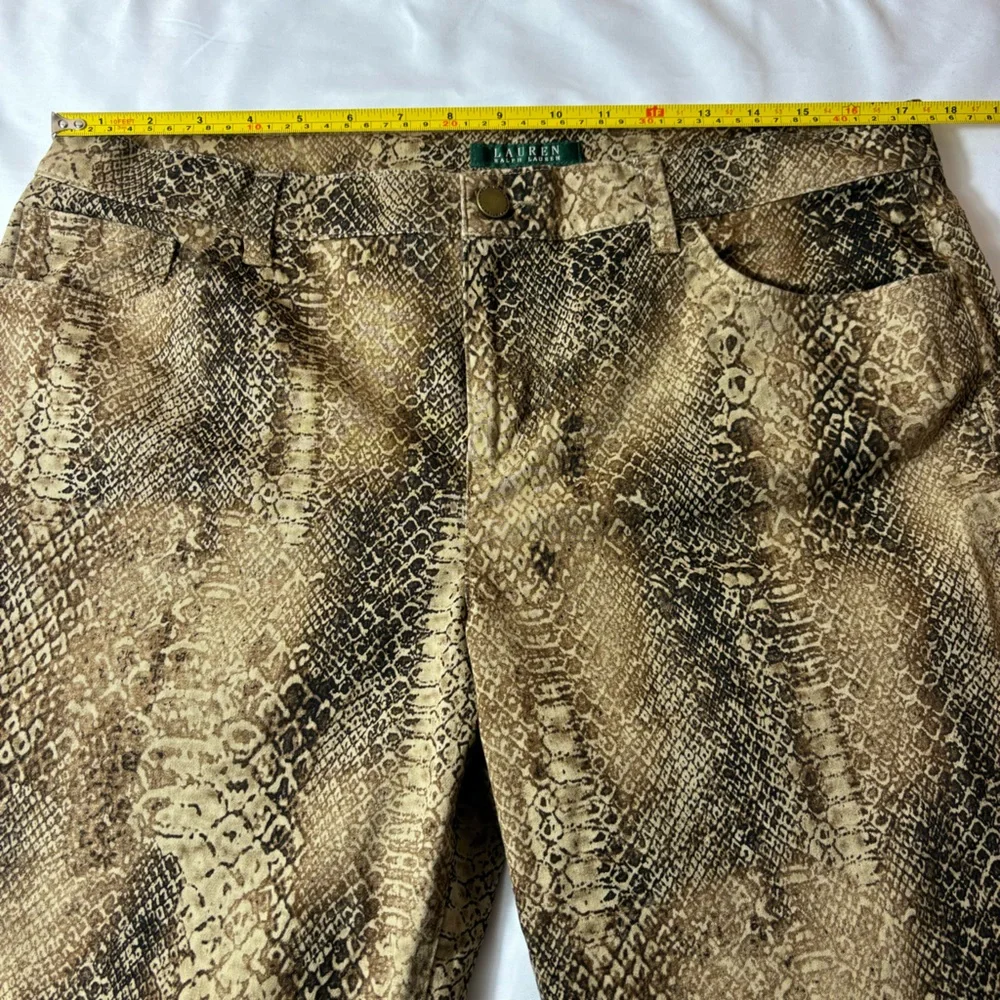 Ralph Lauren Snakeskin Hi-Rise Pants Ankle Zippers Tapered Leg Tan Black Size 10 - Picture 11 of 13